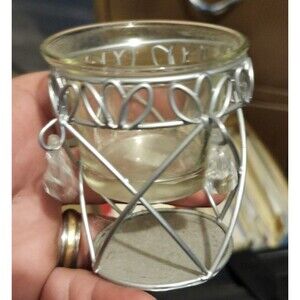 Silver Wire Heart Tealight Candle Holder with Glass Cup